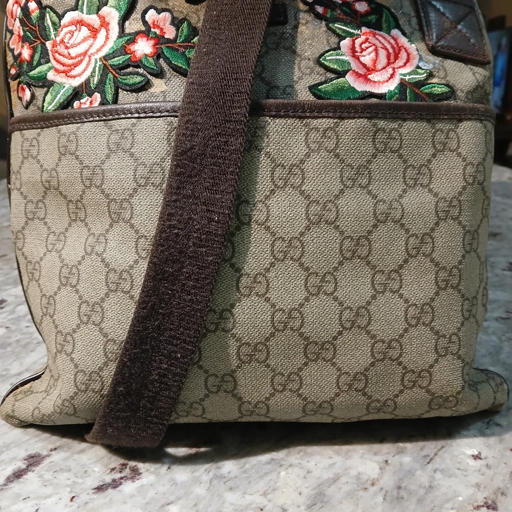 Floral Embroidered Gucci Canvas Crossbody Bag - Brown/Tan - Picture 4 of 16